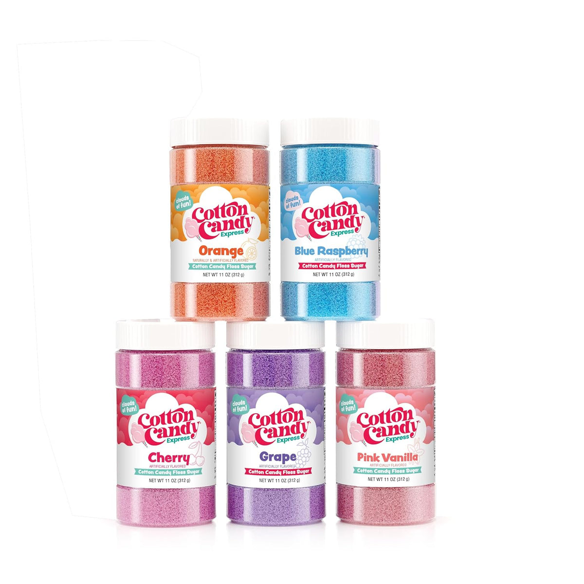 Cotton Candy Express Floss Sugar Variety Pack, 5 Flavors