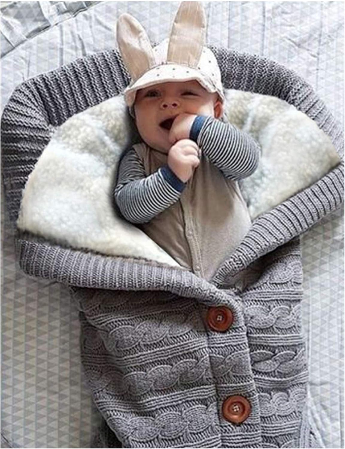 XMWEALTHY Unisex Infant Swaddle Blankets Soft Thick Fleece Knit Baby Girls Boys Stroller Wraps (Baby Grey1)
