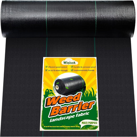 Winisok 6FT x 300FT Weed Barrier Landscape Fabric, 3.2oz Woven Garden Cloth, Heavy Duty Breathable Ground Cover for Landscaping, Gardening and Farming