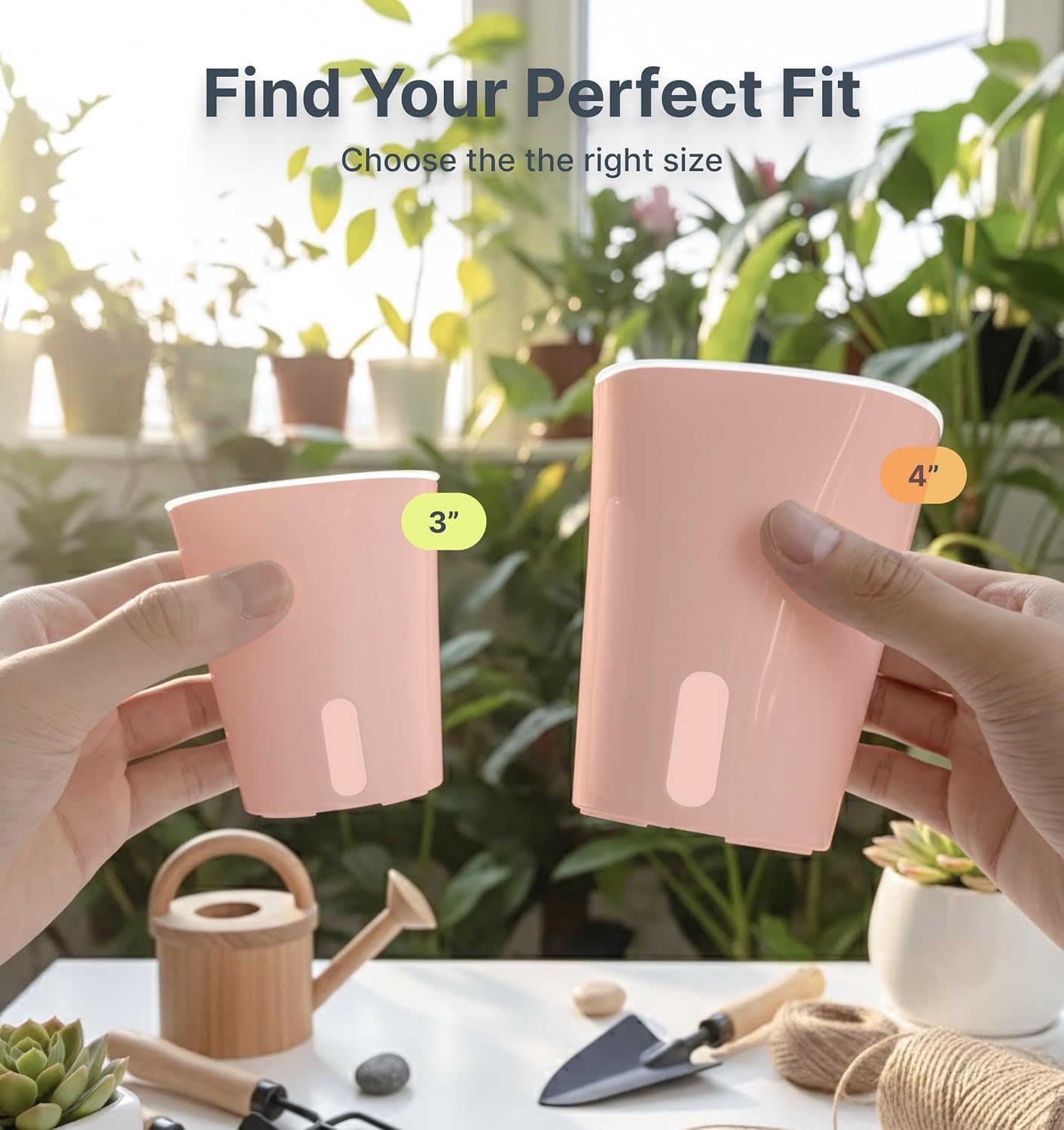 8 Pack 4" Self Watering Pots for Indoor Plants, Clear Inner Cup, Small Pink Plastic Planters, Water Level Indicator, Drainage Holes, Extra 3ft Wick, Cuttings,Seedlings,Herb,African Violets