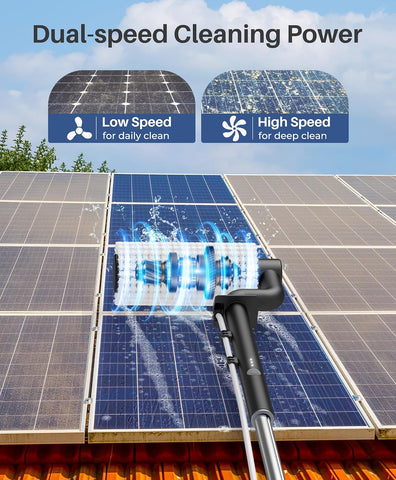 Electric Solar Panel Cleaning Brush, 20Ft, Soap Dispenser & Water Fed Pole