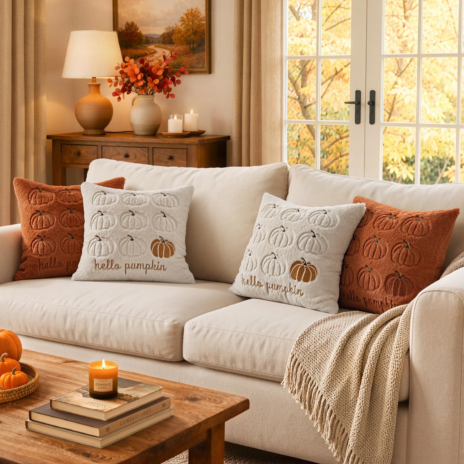 MIULEE Fall Pumpkin Pillow Covers 20x20 Rust Fall Decor