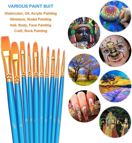 BOSOBO Paint Brushes Set, 20 Pcs Small Paint Brush Kit Round Flat Tip Nylon Hair, for Acrylic Painting, Watercolor, Oil Painting, Kids Face Nail Art Canvas Rock Craft, Art Supplies, Blue