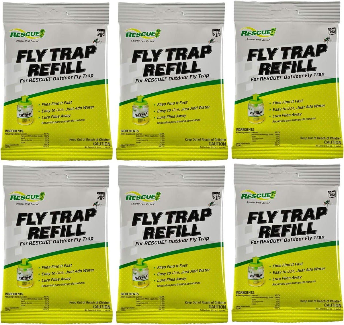 RESCUE! Reusable Fly Trap Refill – Outdoor Use - 6 Pack
