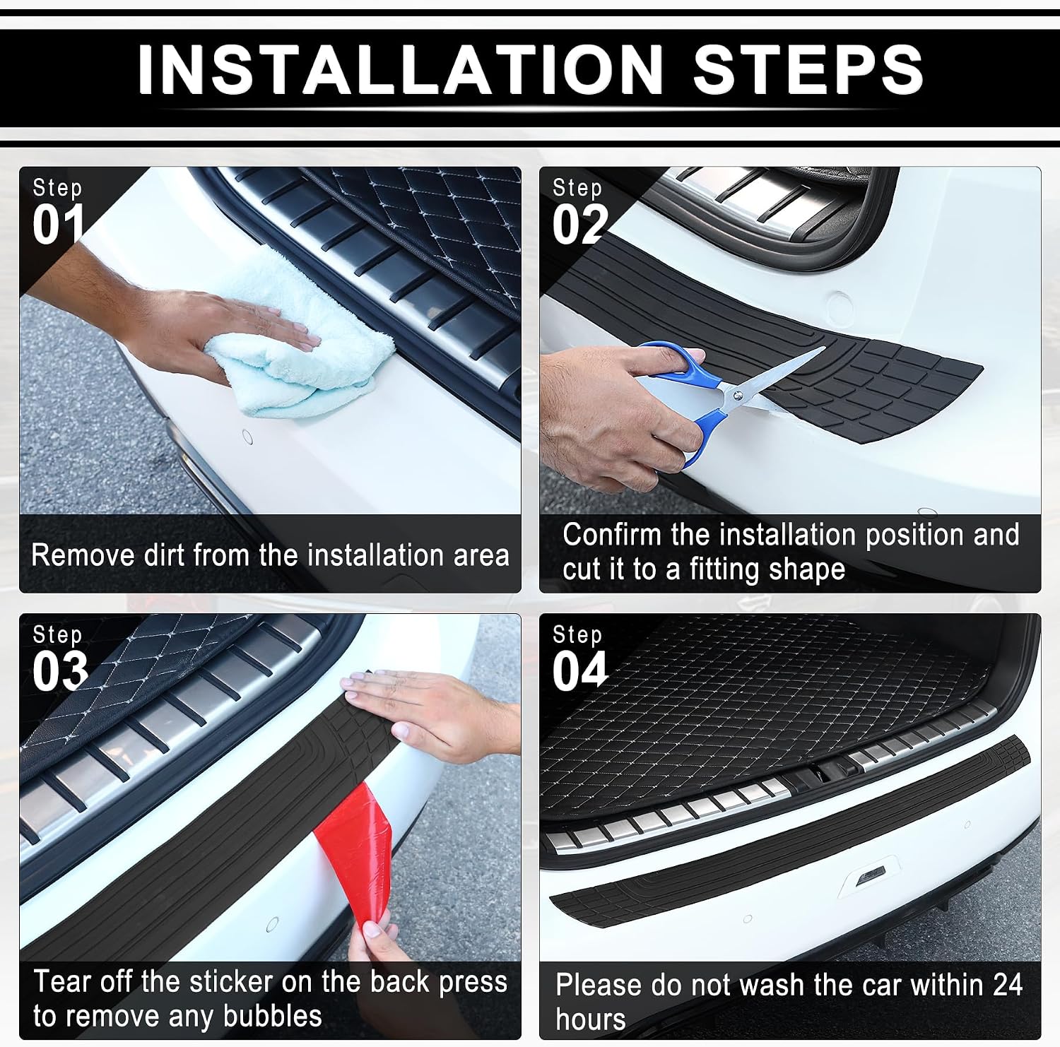 SINGARO Car Rear Bumper Protector, 42inch x3.4inch Car/SUV Universal Rubber Anti-Scratch Trunk Exterior Accessories