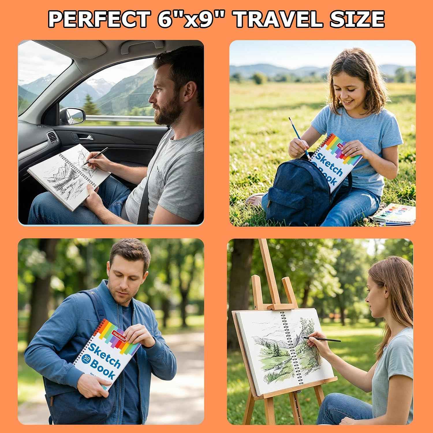 6" x 9" Sketch Book, 2-Pack 50 Sheets 68lb/100gsm, Spiral Bound Sketchbook