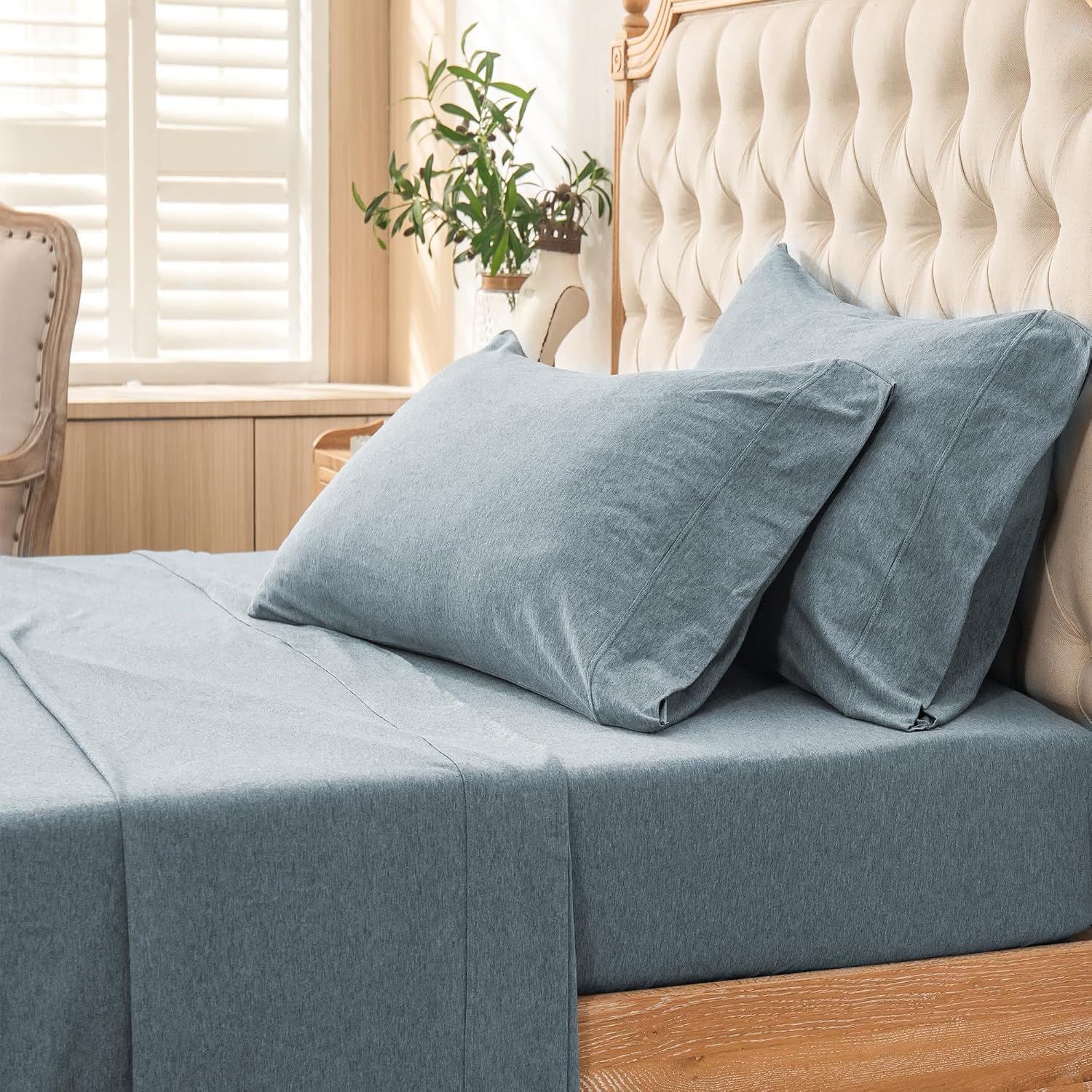 PURE ERA Jersey Knit Sheet Set Heather Blueish Grey California King