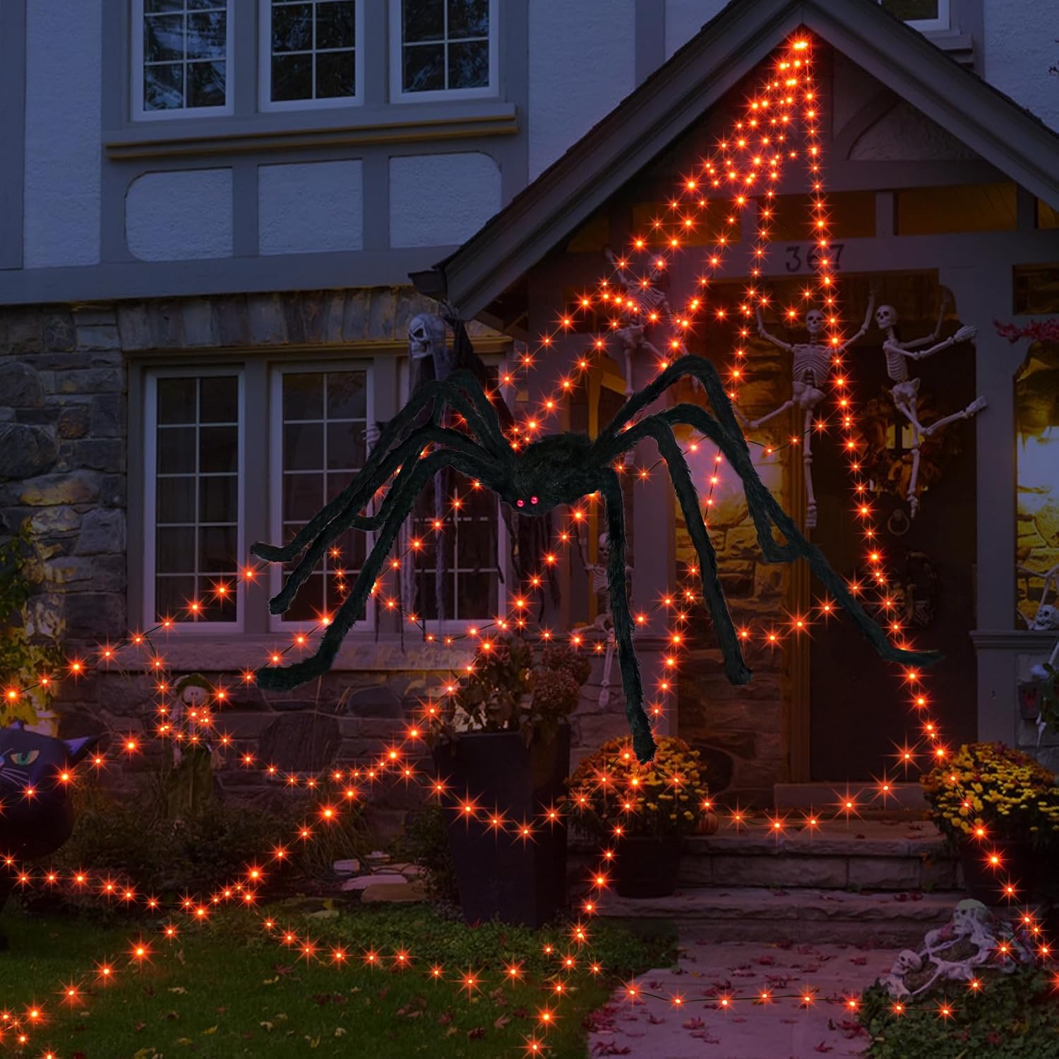 Halloween Decorations Outdoor 455 LED Spider Web Decoration + 59" Spider