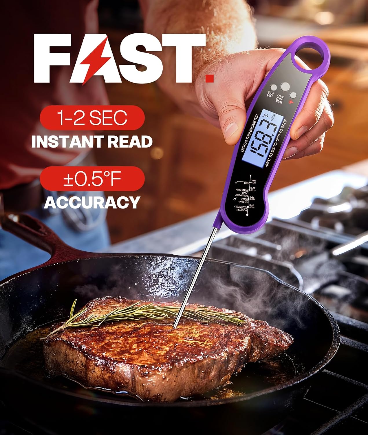 Meat Thermometer Digital, Food Thermometer for Cooking, Purple