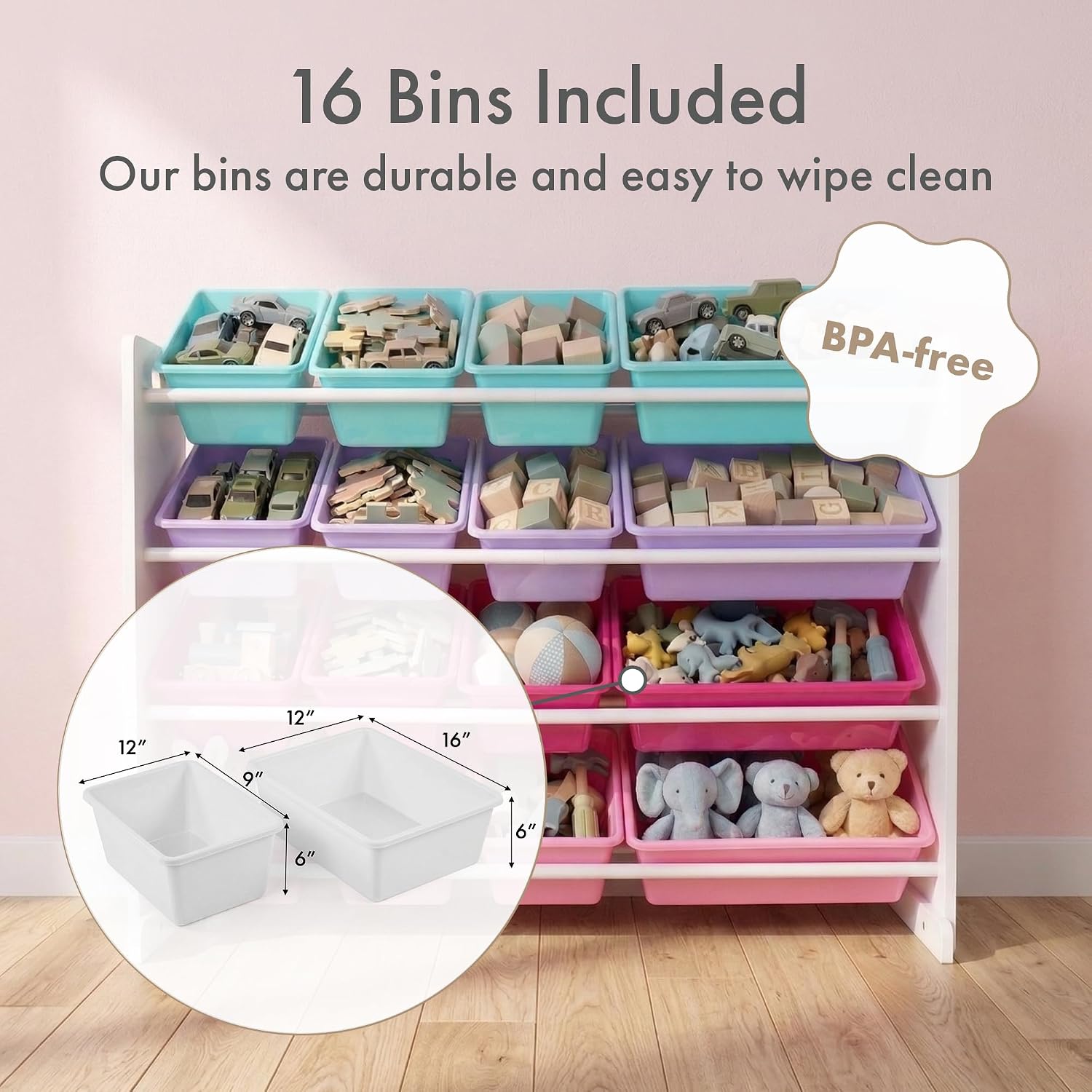 Humble Crew Kids Toy Organizer with 16 Bins, 4 Tier Storage for Playroom