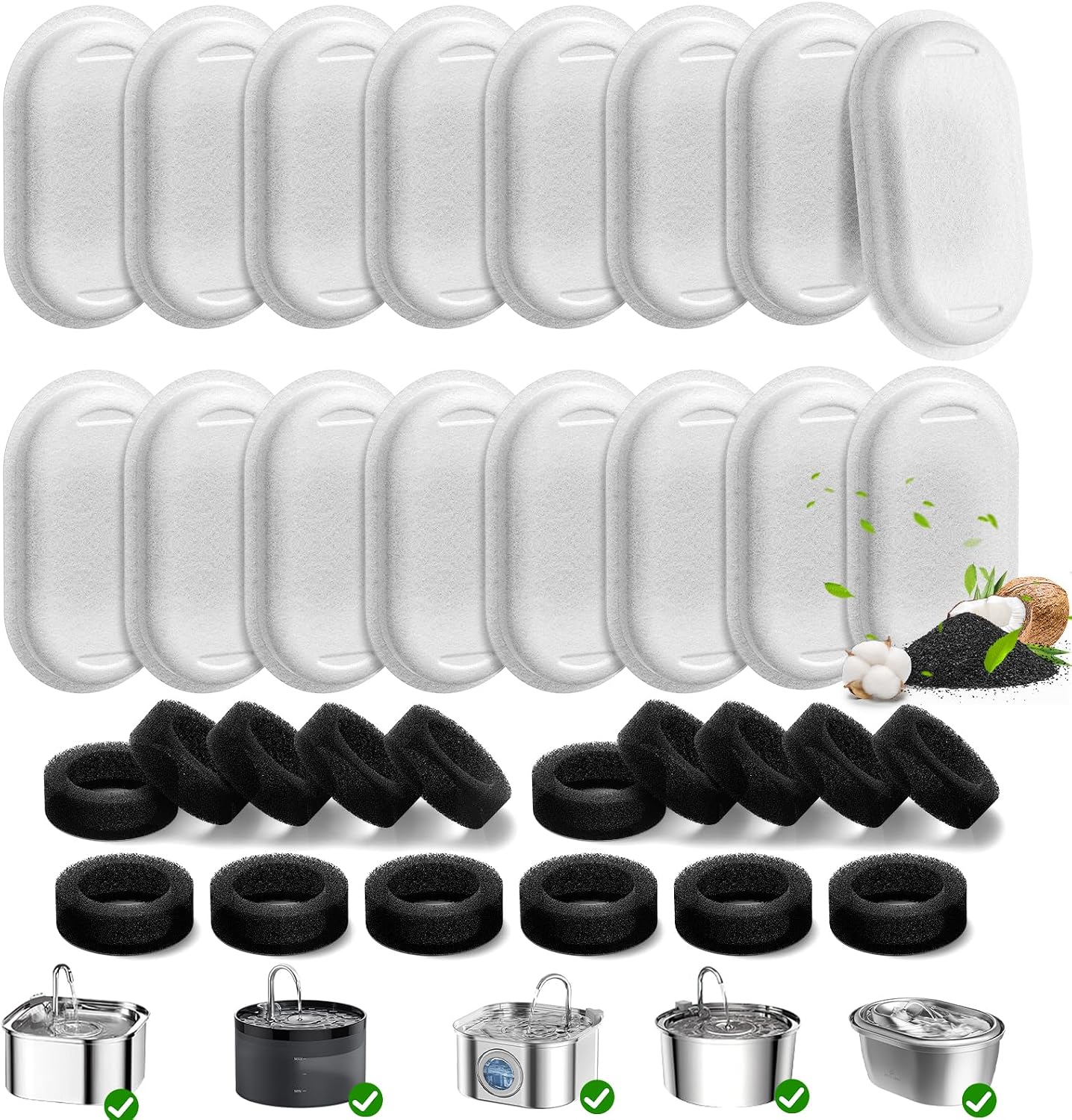 16 Pack Cat Water Fountain Filters for Stainless Steel Pet Water Dispenser