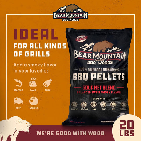 Bear Mountain FK99 Premium All Natural Low Moisture Hardwood Smoky Gourmet Blend BBQ Smoker Pellets for Outdoor Grilling, 20 Pound Bag (3 Pack)