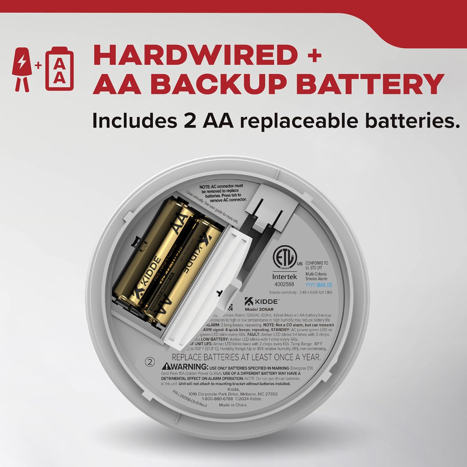 Kidde Hardwired Smoke Detector, AA Battery Backup, Interconnectable, LED Warning Light Indicators, 2 Pack