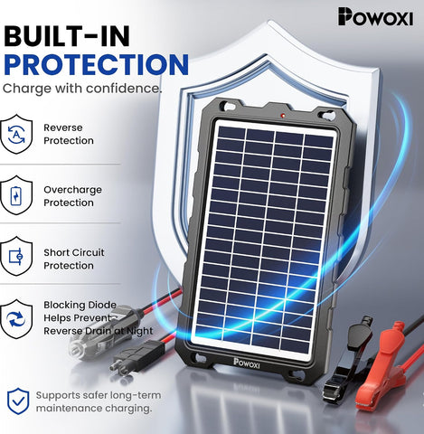 POWOXI 7.5W 12V Solar Battery Charger Trickle Maintainer Kit for Car