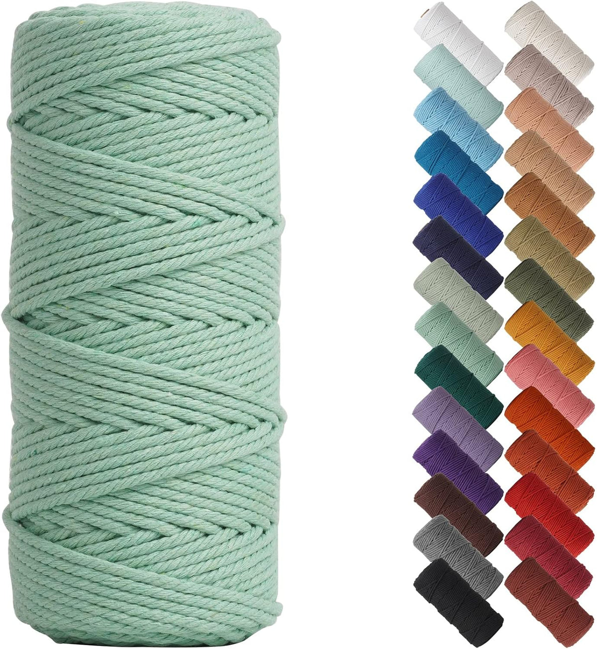 NOANTA Mint Green Macrame Cord 3mm x 109yards, Cotton Rope Macrame Yarn