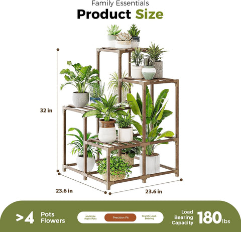 Bamworld Corner Plant Stand Indoor Outdoor Plant Shelf Small Plant Table
