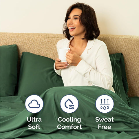 Cal King Size 4 Piece Sheet Set - Breathable & Cooling - Emerald Green