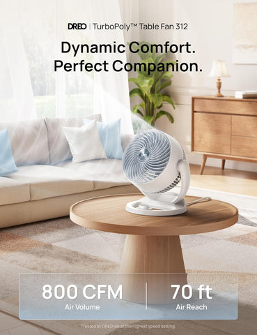 DREO Fan for Bedroom, 12 Inches, 70ft Powerful Airflow, 25db Quiet Table Air Circulator Fans for Dorm Room, 120° Adjustable Tilt, 3 Speeds, Desktop Fan for Home, Office, Kitchen