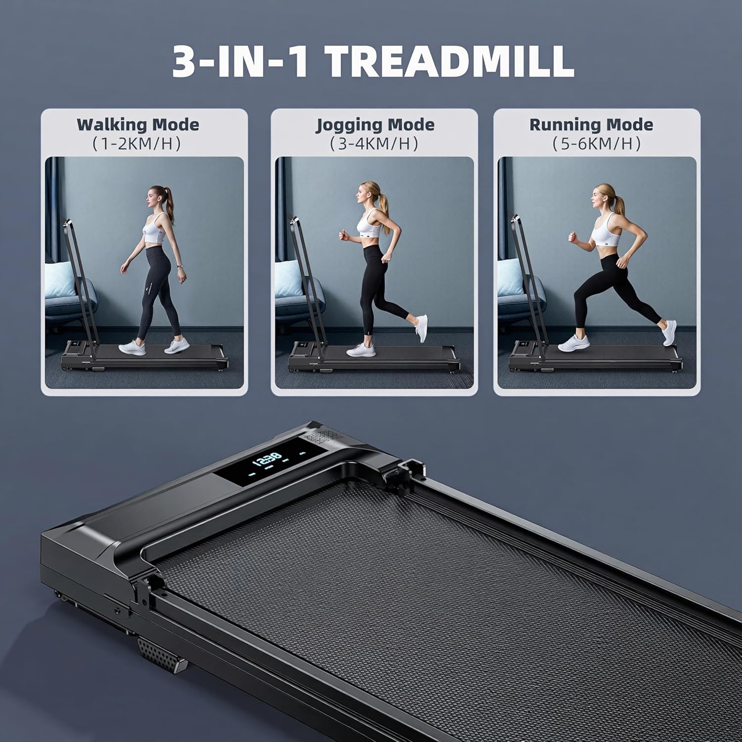 Walking Pad Treadmill for Home - Folding Treadmills with Handle Bar Portable Compact Fold up Indoor Foldable Handles Electric Walk Pads Small Spaces Mini Running Quiet Under Bed Office