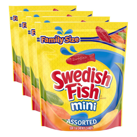 SWEDISH FISH Mini Assorted Soft & Chewy Candy,Family Size,Bulk Candy,1.8 lb,(Pack of 4)