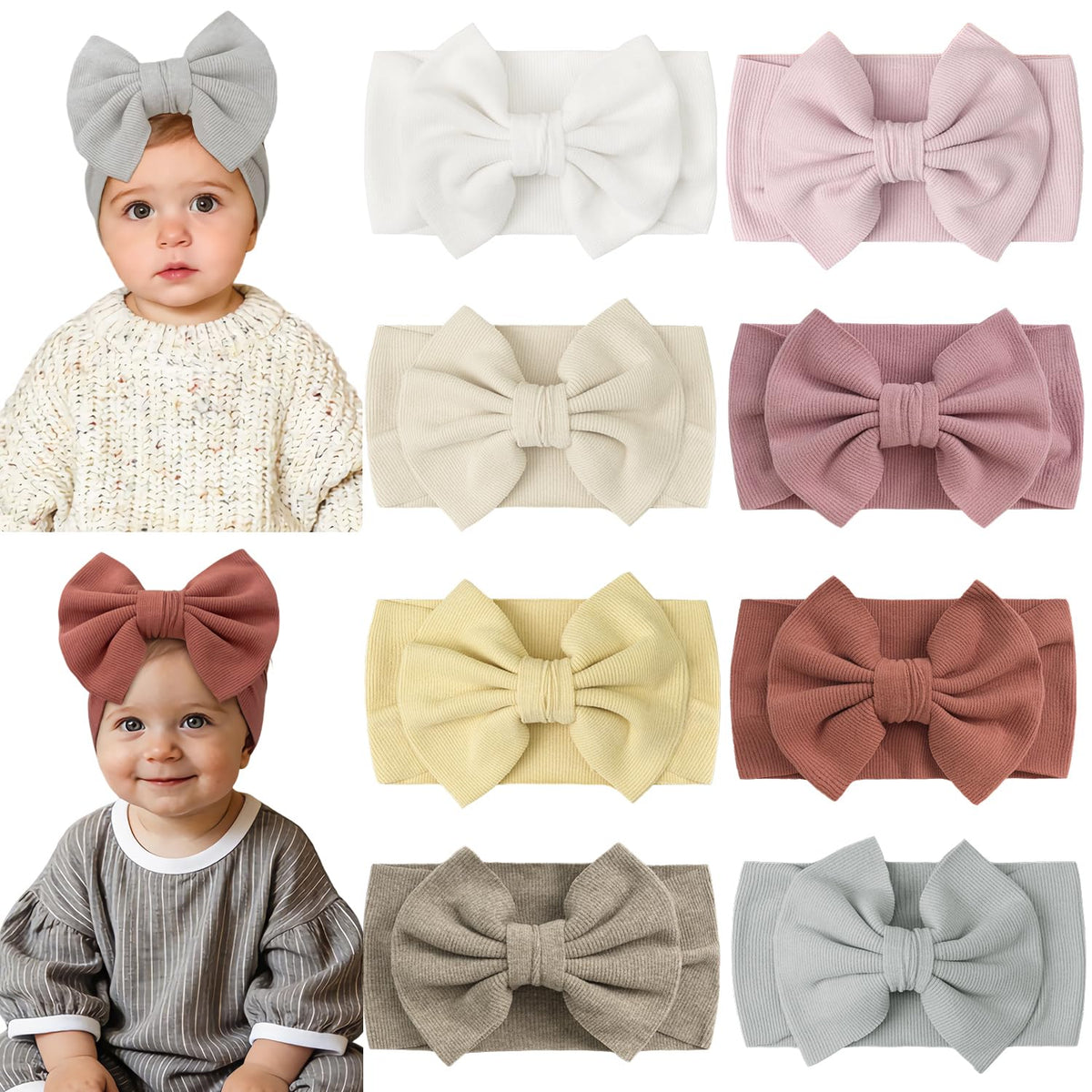 CÉLLOT 8 Colors Super Stretchy Soft Knot Bow Nylon Headbands for Baby Girls