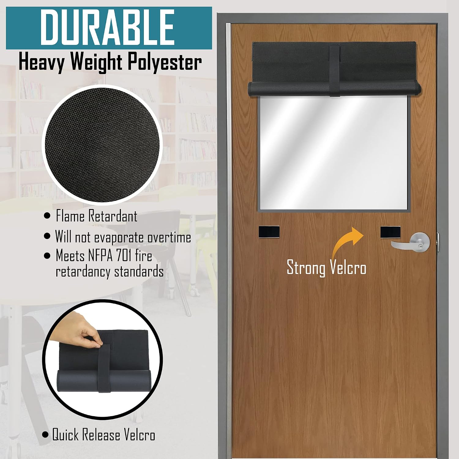 ALP® Lockdown Shades for Classroom Window & Door Coverings for School Safety in Traditional Fabric. Patented Blackout Design for Lockdowns. Custom & Standard Sizes. Made in USA (Polyester, 10" x 30")
