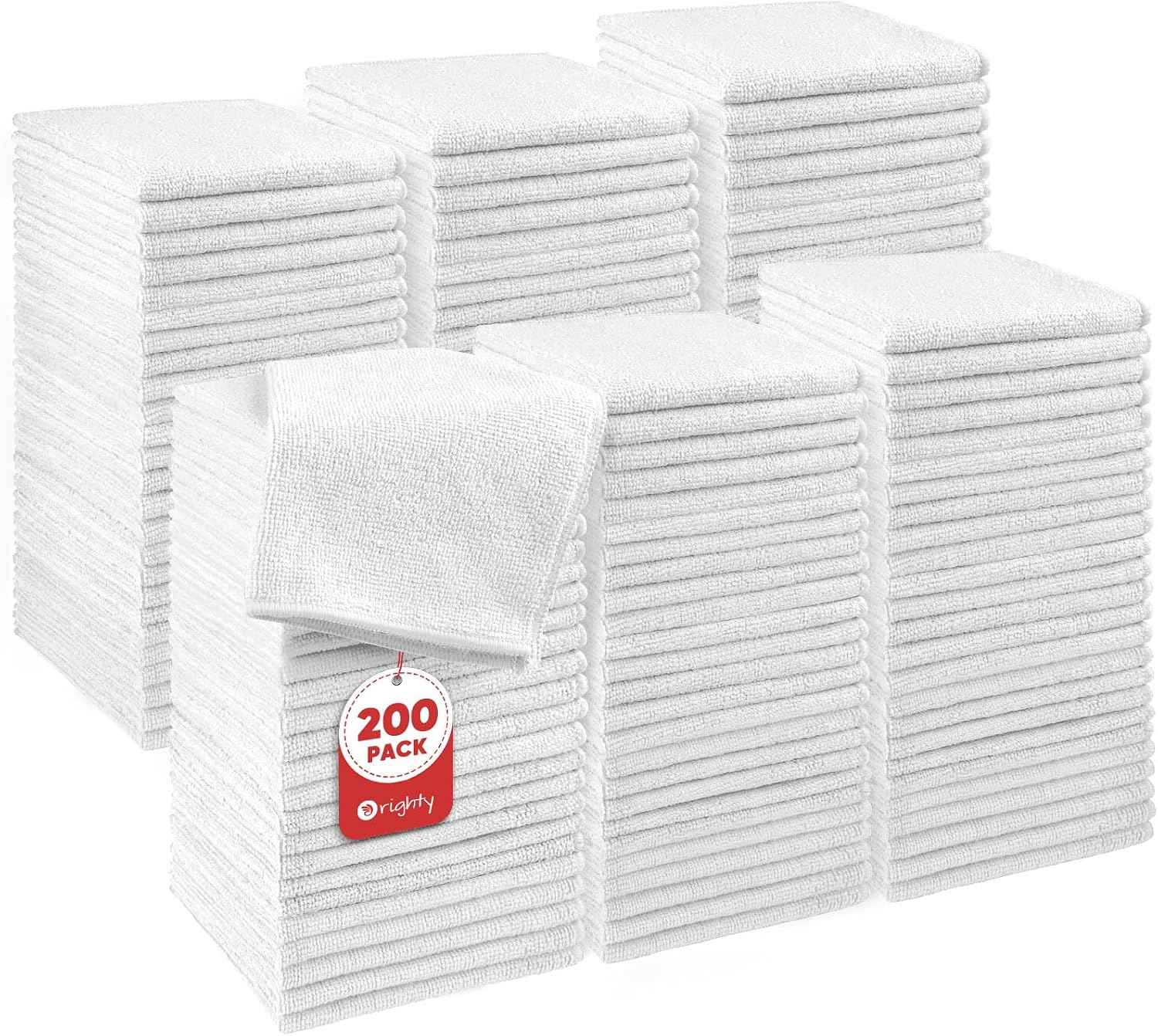 Orighty Washcloths Bulk, 200 Pack Microfiber Face Towels, 12x12 Inch White