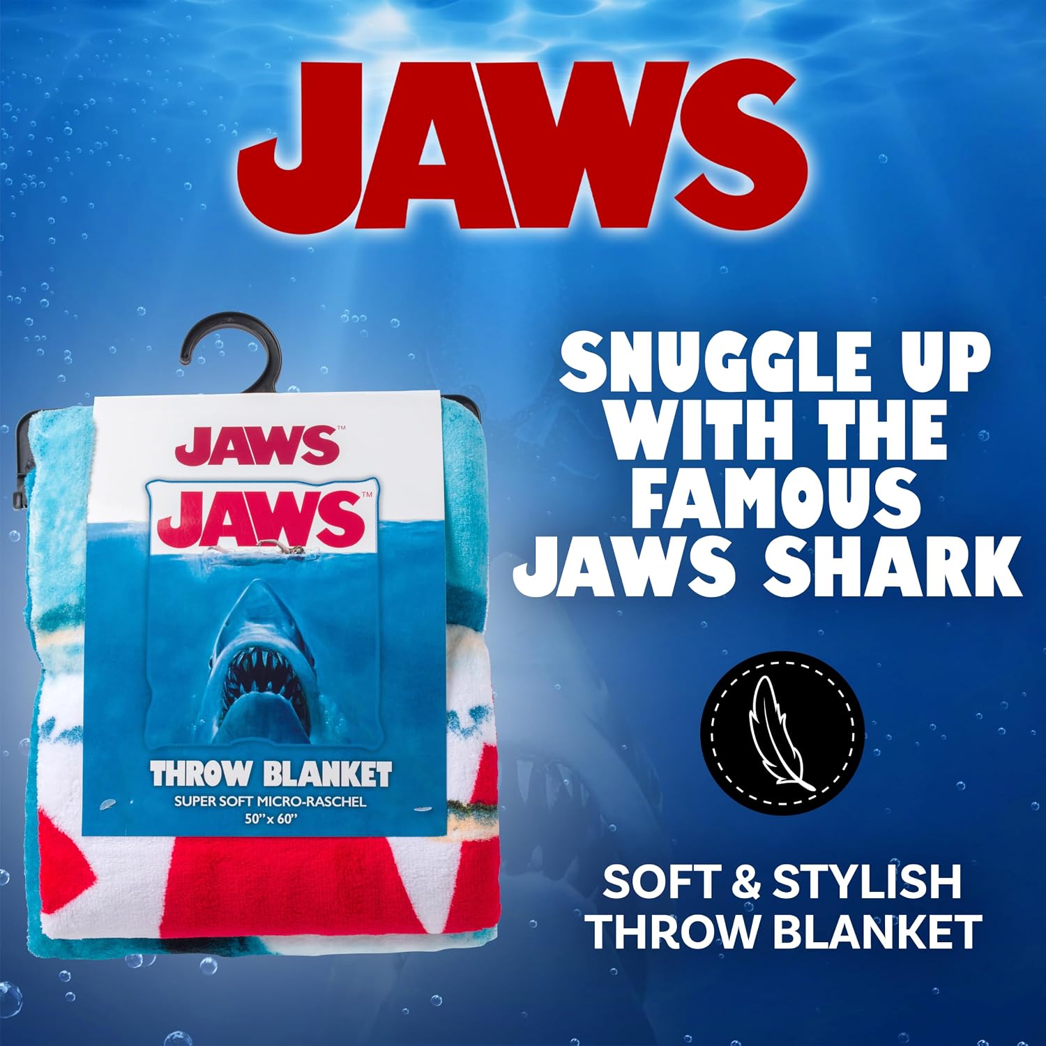 Silver Buffalo Jaws Movie Poster 45" x 60" Fleece Throw, Soft and Cozy Blanket, 250 GSM