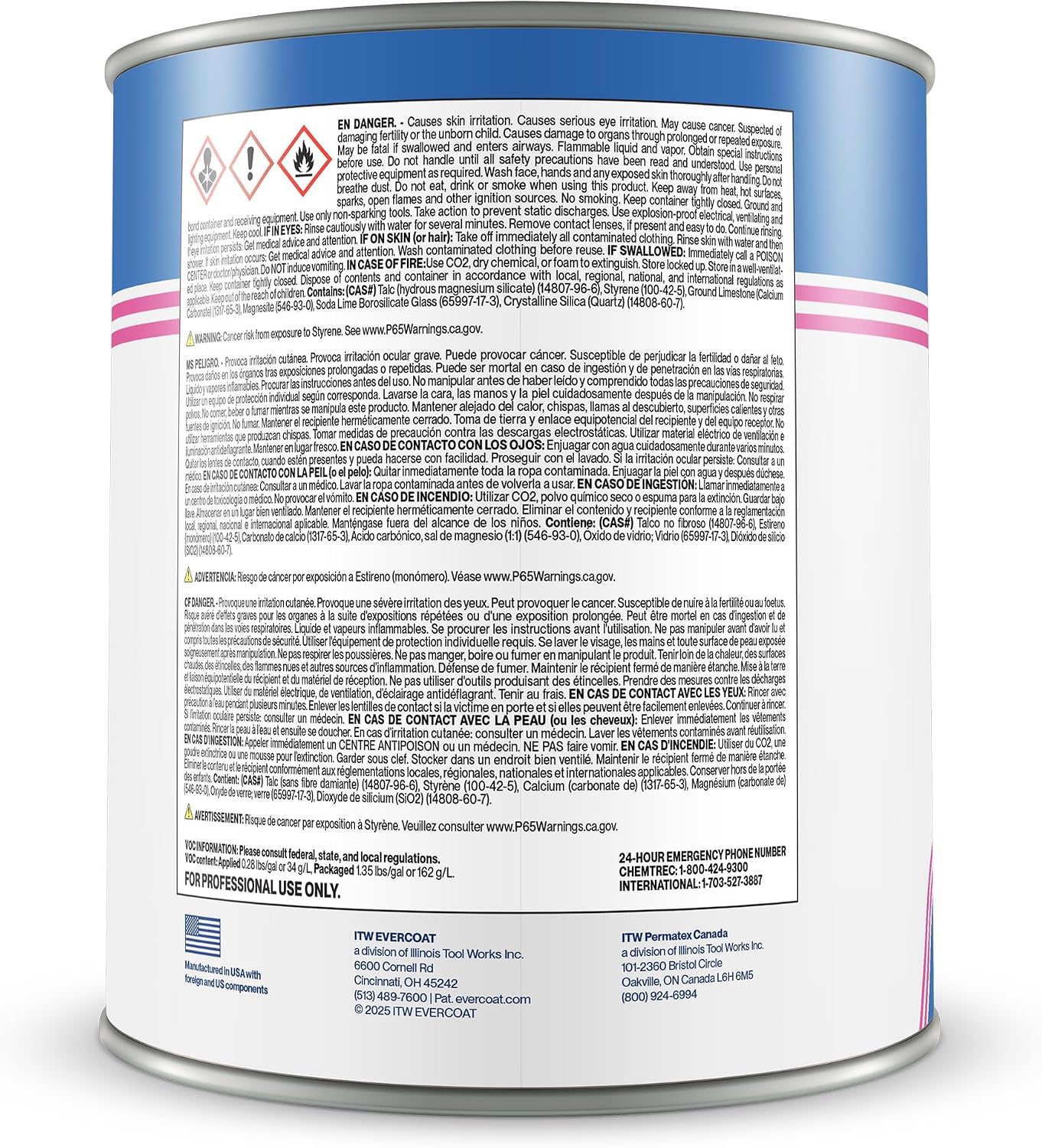 Evercoat Rage Ultra - Sanding Body Filler for Steel, Fiberglass, Aluminum and More - 128 Fl Oz