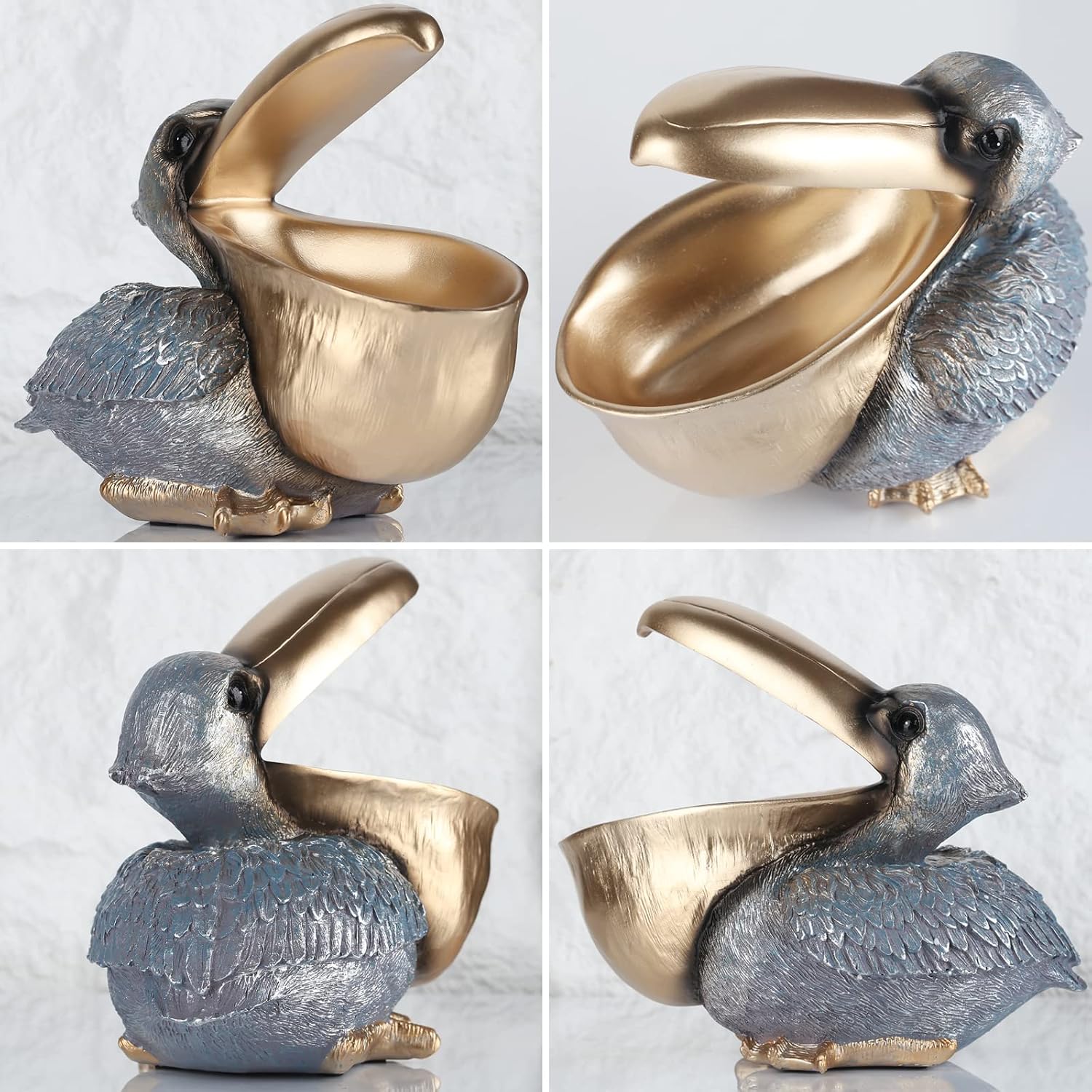 Pelican Key Holder Statues,Fun Animal Hippo Candy Dish,Candy Dish for Office Desk Unique,Modern Key Holder for Pelican Figurine,Suitability Desk candy bowl and Entry Table Decor Items(Silver
