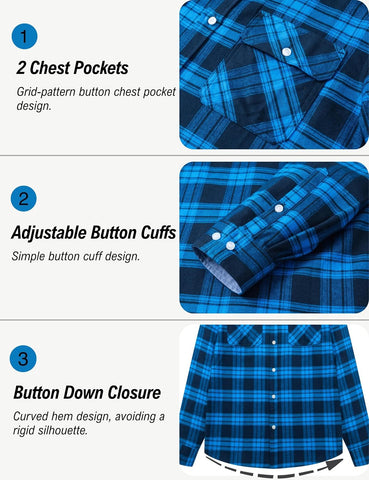MAGNIVIT Flannel Shirt for Men Cotton Long Sleeve Plaid Shirt with Pockets