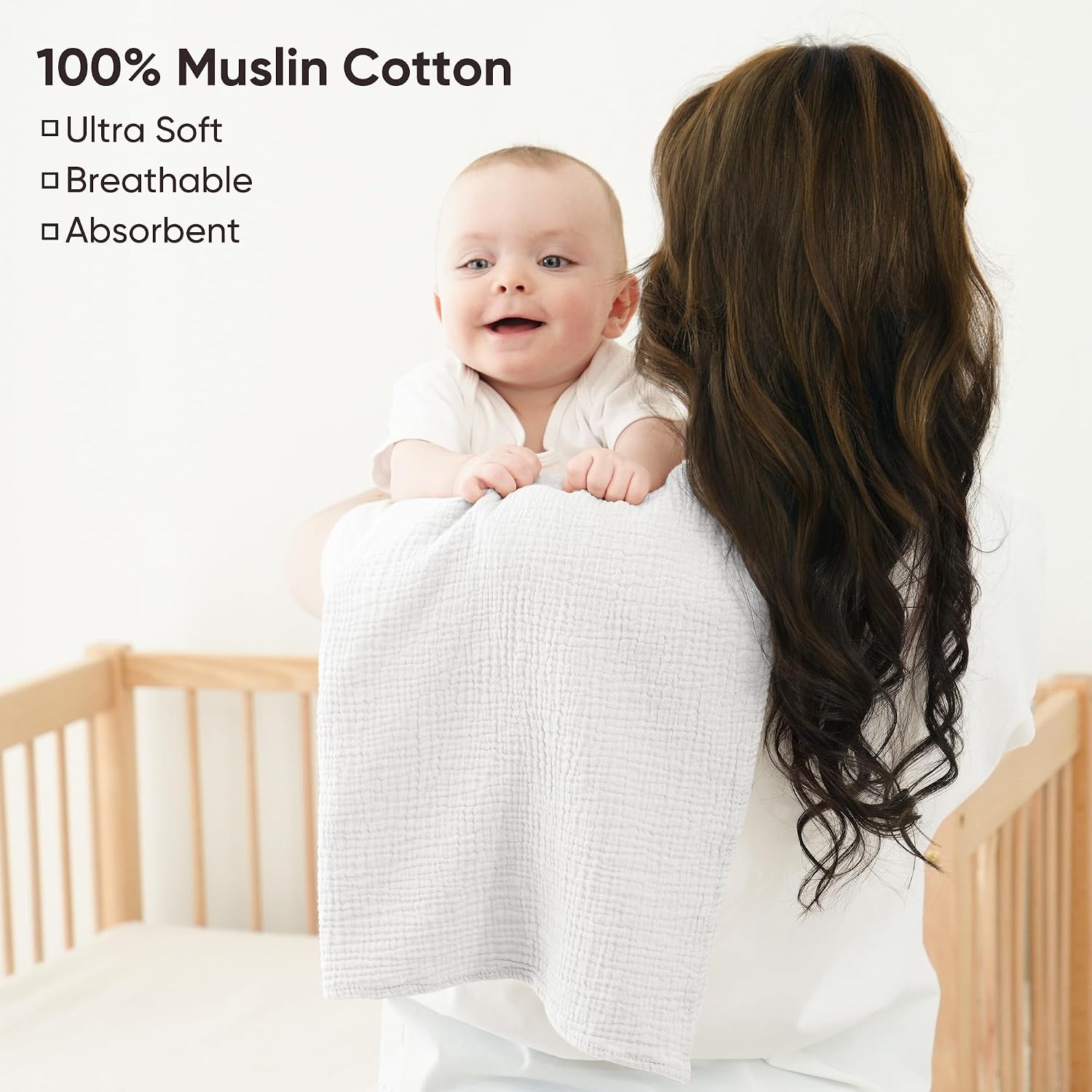 Bearmoss 6 Pack Large Muslin Burp Cloths for Baby Boy, Girl, 100% Cotton (Blue)