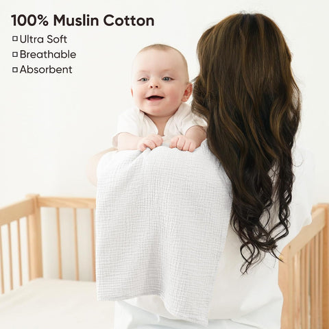 Bearmoss 6 Pack Large Muslin Burp Cloths for Baby Boy, Girl, 100% Cotton (Blue)