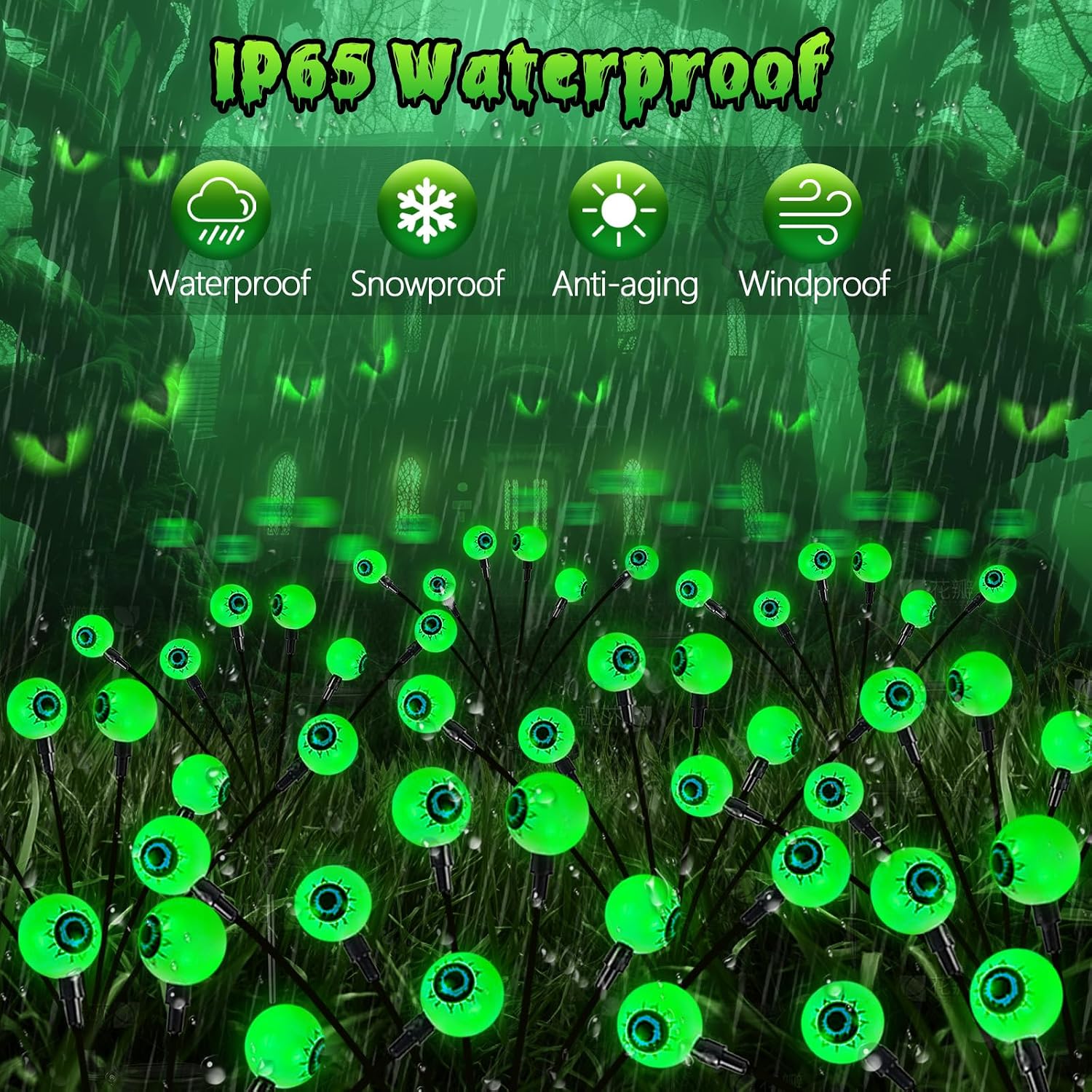 4 Pack Halloween Decorations Outdoor 24 LED Green Solar Eyeball Lights