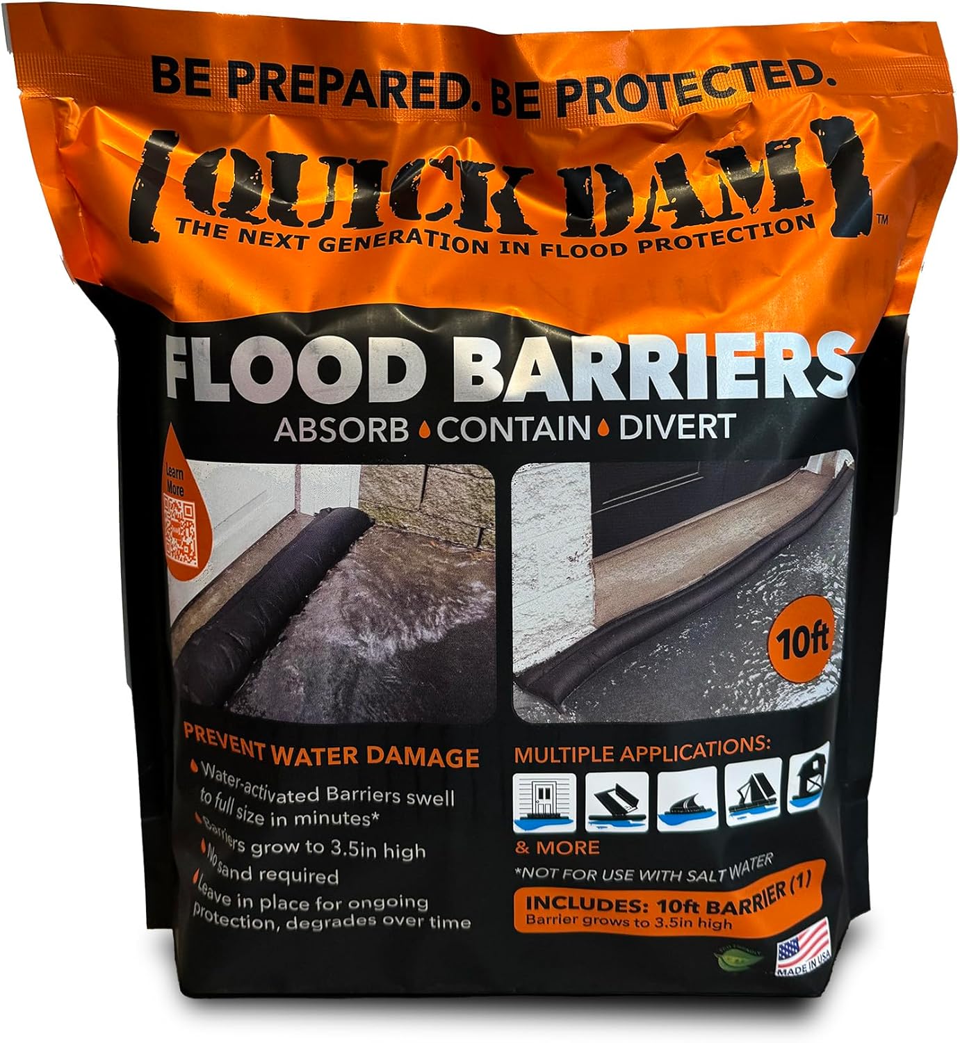 Quick Dam Water Activated 10ft Flood Barrier, Pack of 1