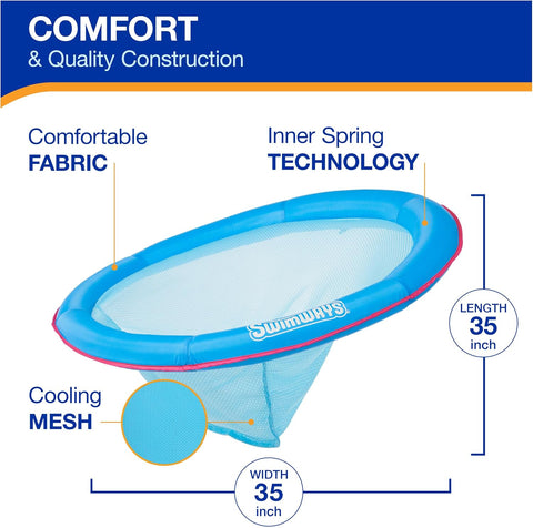 SwimWays Spring Float Premium Papasan Pool Lounger with Breathable Mesh Seat, Inflatable Pool Floats for Adults with Fast Inflation, for Ages 15 & Up