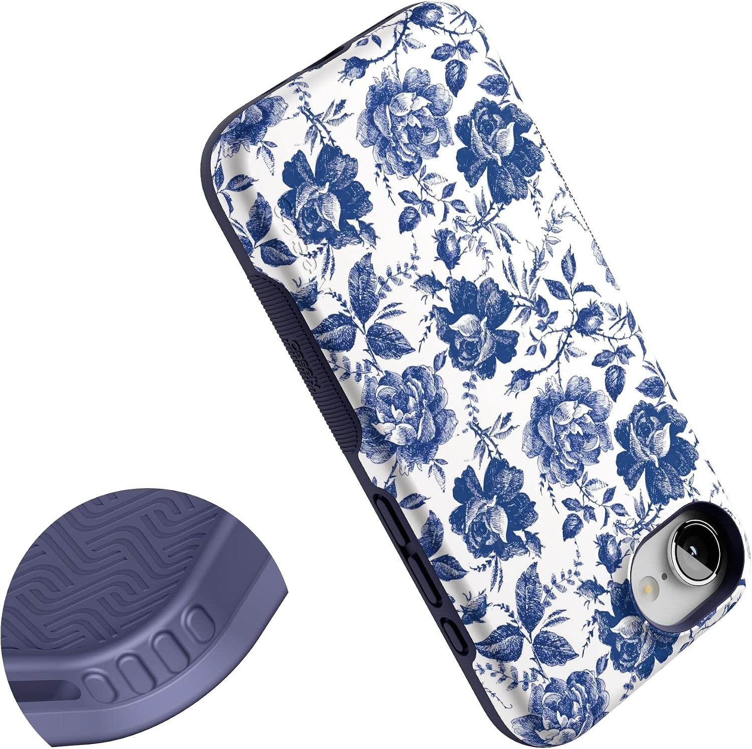 Casely iPhone 16e Case | Rose to Fame | Blue & White Floral | Bold Protective Design | Compatible with MagSafe