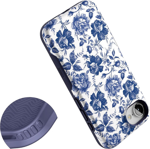 Casely iPhone 16e Case | Rose to Fame | Blue & White Floral | Bold Protective Design | Compatible with MagSafe
