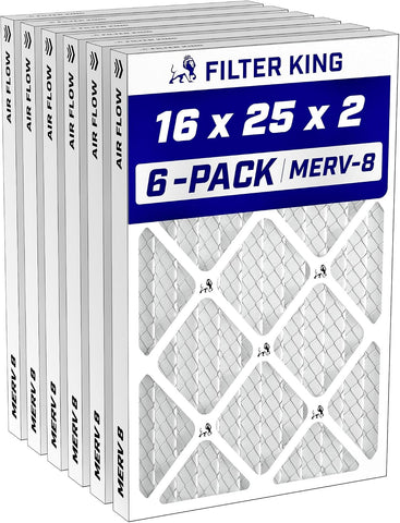 Filter King 16x25x2 Air Filter MERV 8, AC Furnace Filters (6-Pack)
