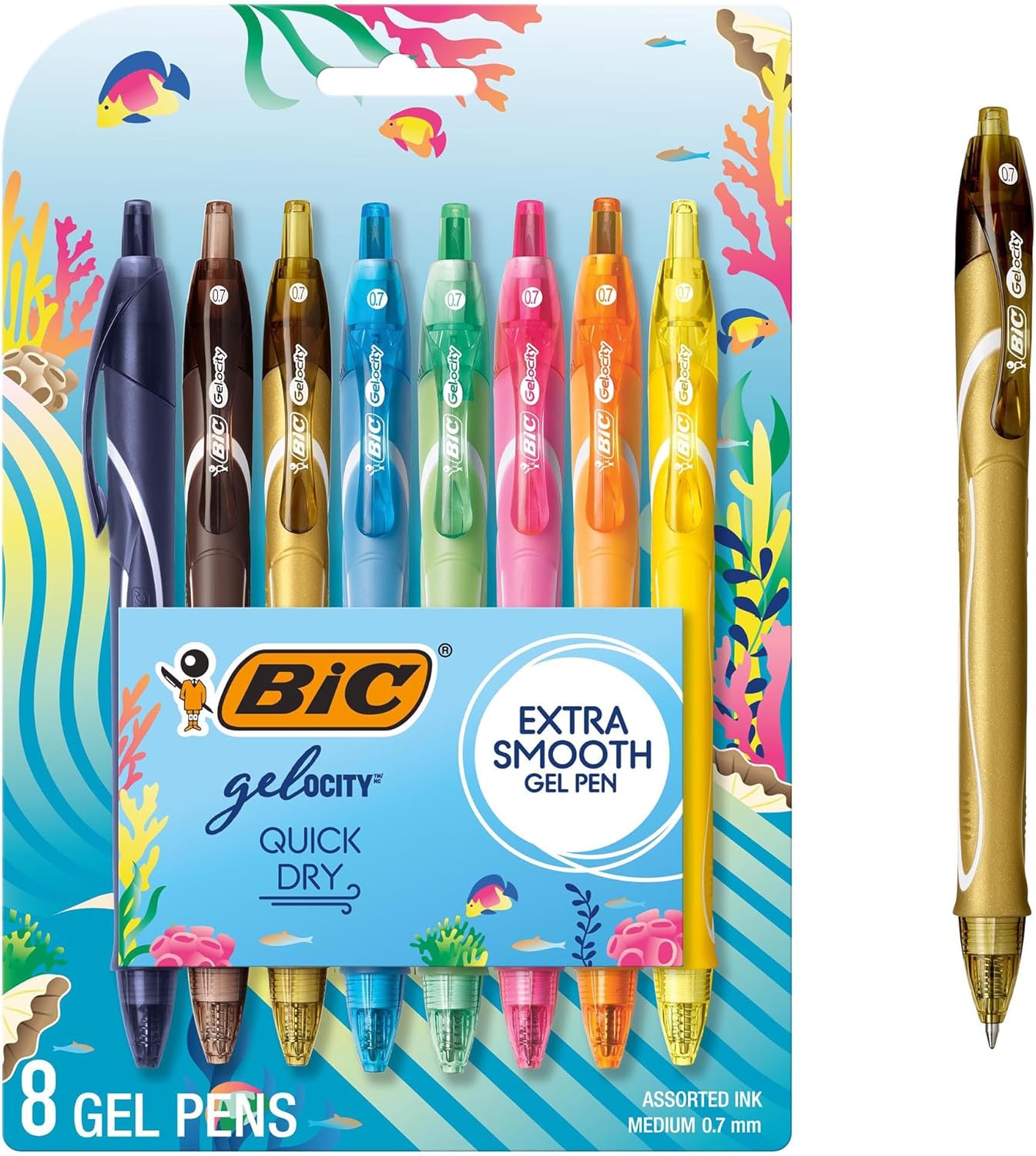 BIC Gelocity Quick Dry Ocean Themed Gel Pen Set, Medium Point, 0.7mm