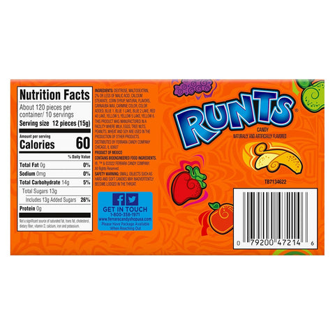 Wonka Runts Hard, Chewy & Fruity Candy, 5 Ounce Theater Candy Boxes (Pack of 12)