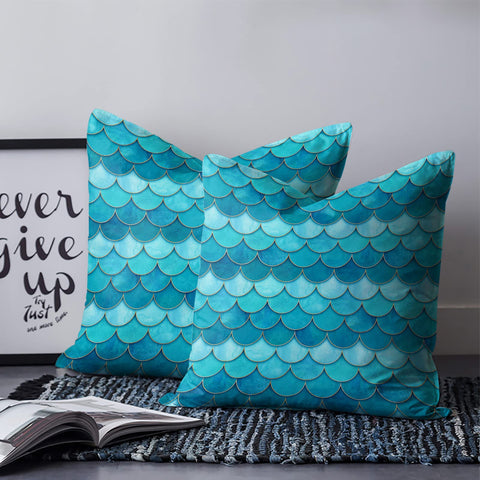 QueenKer Pillow Covers 18x18 Inch Set of 2 Mermaid Scales Aqua Gardient Square Throw Pillow Decorative Case Sofa/Bed Cushion Covers Zipper Pillow Protector for Bedroom Living Room Farmhouse
