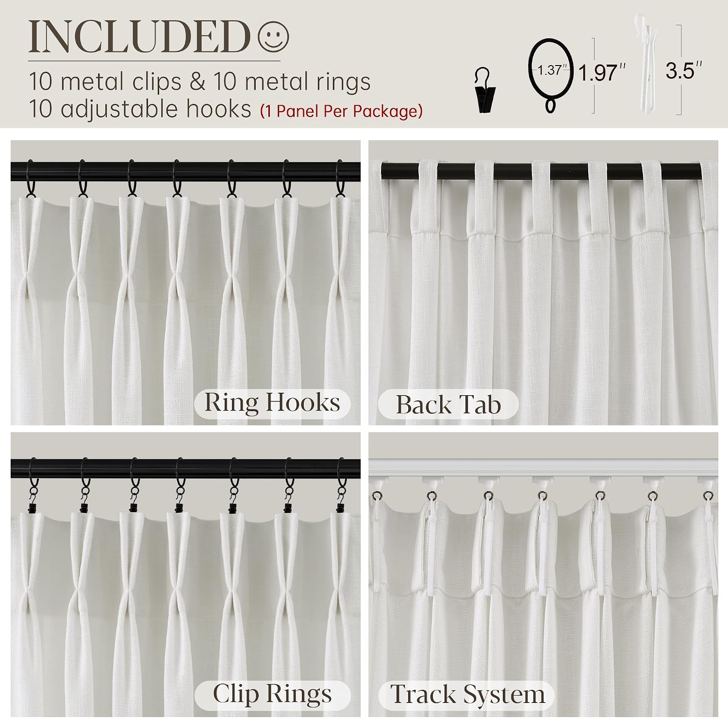 60 Inch Extra Wide Beige White Linen Pinch Pleated Curtains 112 Inches Long