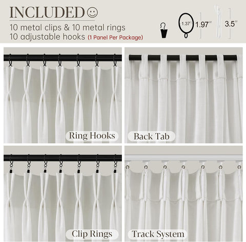 60 Inch Extra Wide Beige White Linen Pinch Pleated Curtains 112 Inches Long