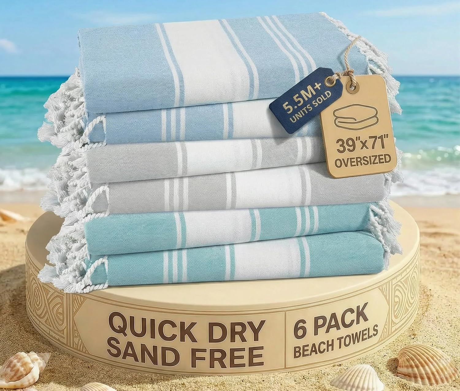 LANE LINEN Beach Towels 6 Pack, Bulk Beach Towels Oversized - Classic Color