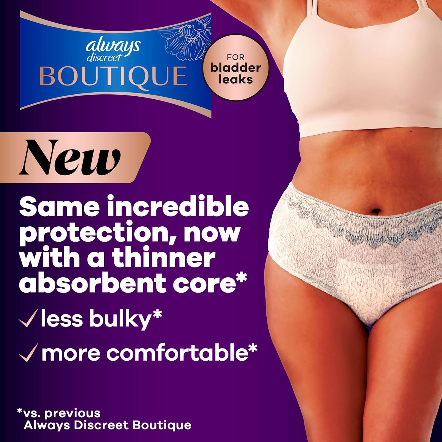 Always Discreet Boutique Incontinence and Postpartum Underwear for Women, Maximum Protection, Large, Rosy, 44 Count (2 Packs of 22)