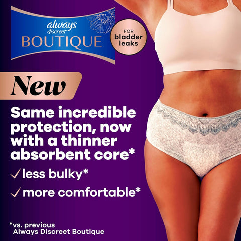 Always Discreet Boutique Incontinence and Postpartum Underwear for Women, Maximum Protection, Large, Rosy, 44 Count (2 Packs of 22)