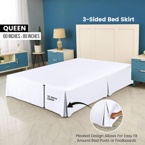 Queen Bed Skirt, Hides Under-Bed Storage 16 Inch Drop, Pleated, White