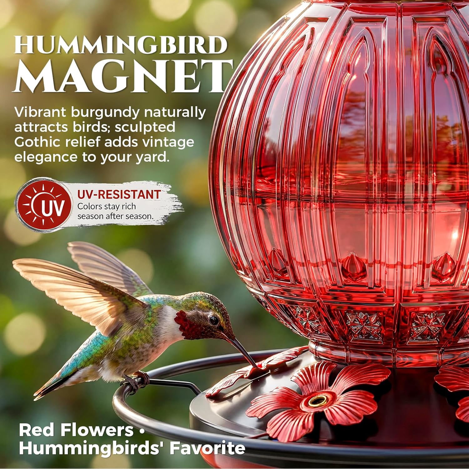 Glass Hummingbird Feeder for Outdoors Hanging, 26 fl oz Bird Nectar Feeder