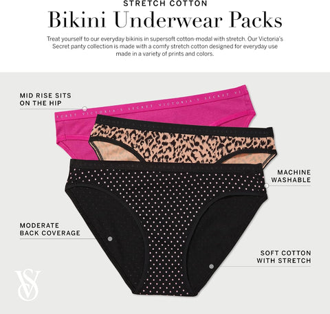 Victoria's Secret Women's Stretch Cotton Bikini Panties, Underwear Pack